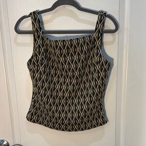 Reformation Geometric Patterned Black and Cream Women's Top Size L Sleeveless